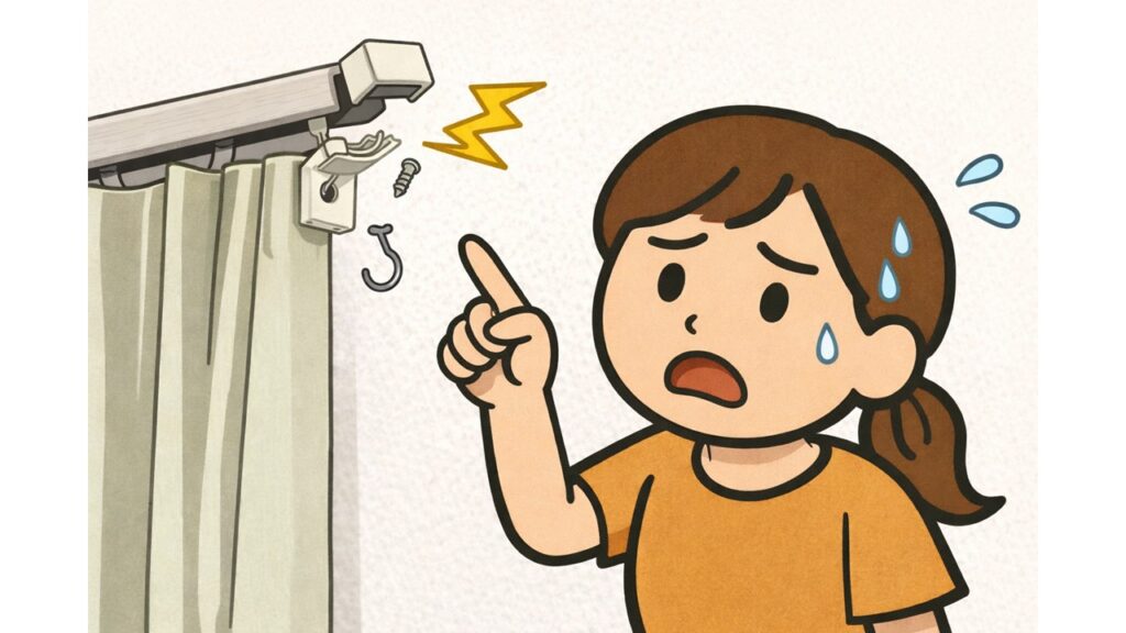 カーテンレールのブラケットが壊れたイラスト