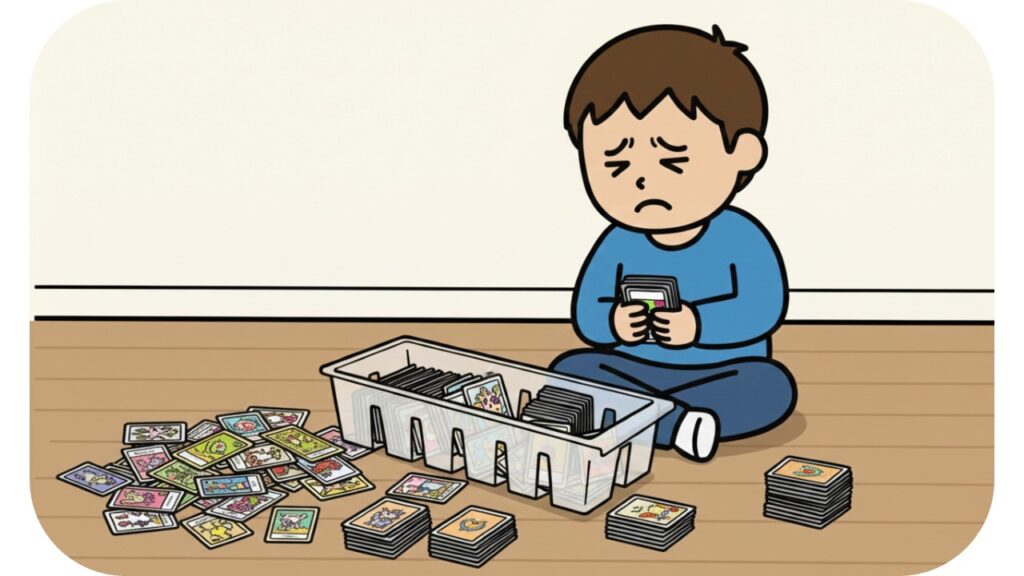 カード収納で困っているイラスト