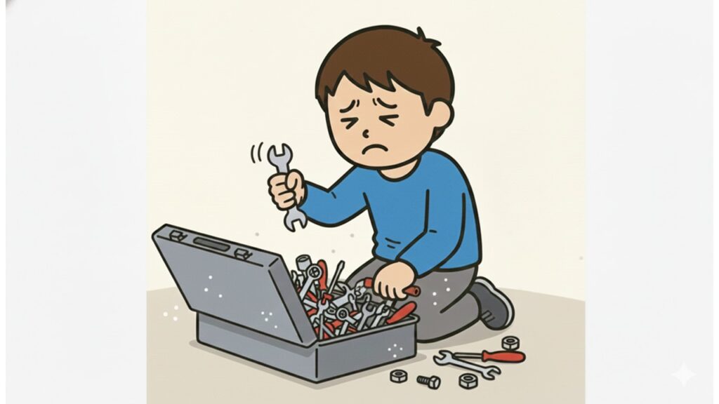 Toolボックスが整理されておらず、困ったようす