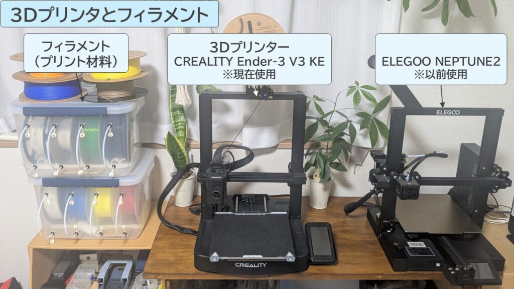3Dプリンターとフィラメント収納ボックスの写真
