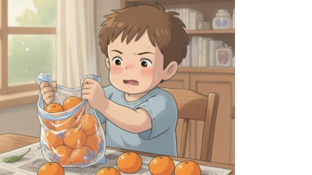 みかんの袋詰めのイラスト