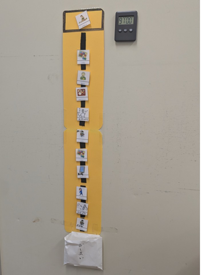 職員さんの手作り視覚支援スケジュールの写真