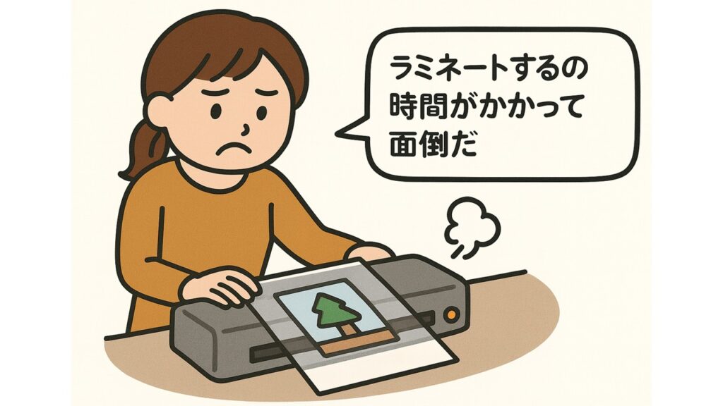 ラミネート作業のようす