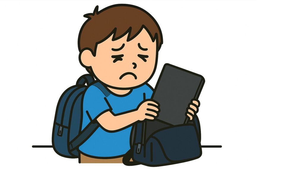 市販のタブレットスタンドが大きくて邪魔なようす