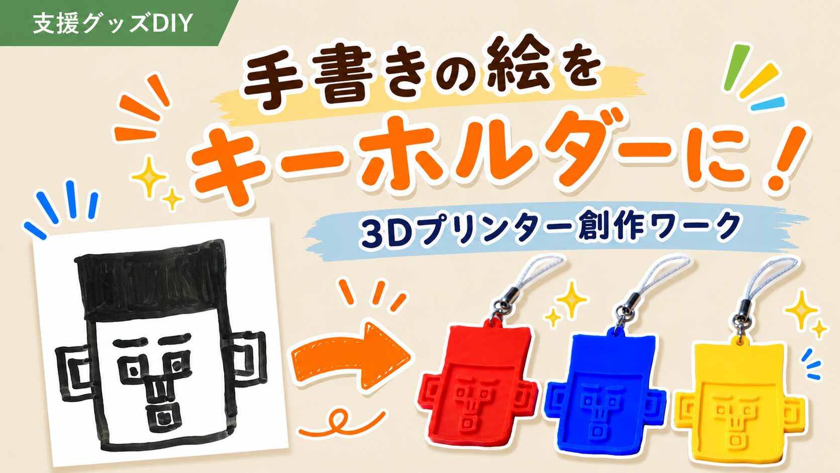 手書きの絵をキーホルダーに！3Dプリンターで作る創作ワーク