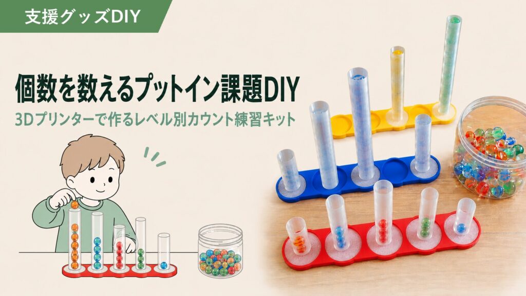 個数を数えるプットイン課題DIY｜3Dプリンターで作るレベル別カウント練習キット　のアイキャッチ画像